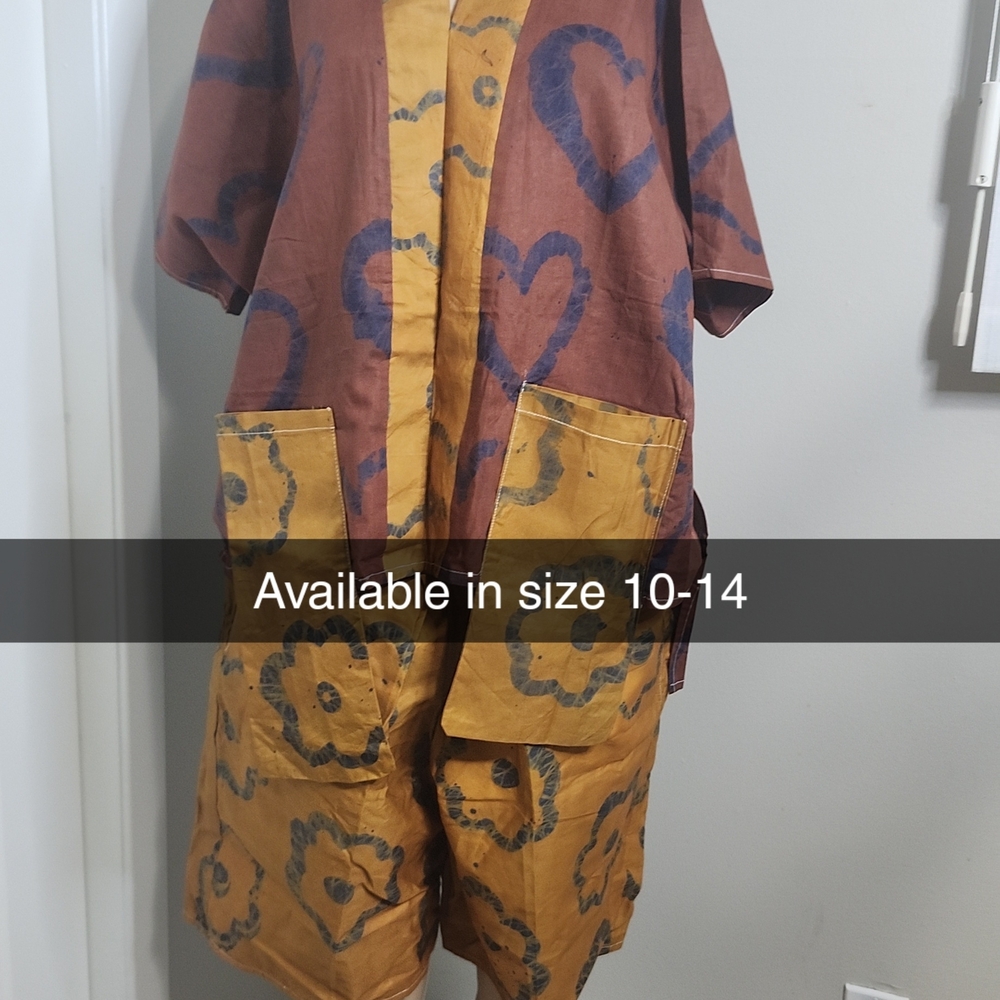Women's Two-Tone Patterned Shorts — Mustard and Brown